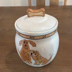 Charming Dog Treat Jar with Bone Handle - White and Tan